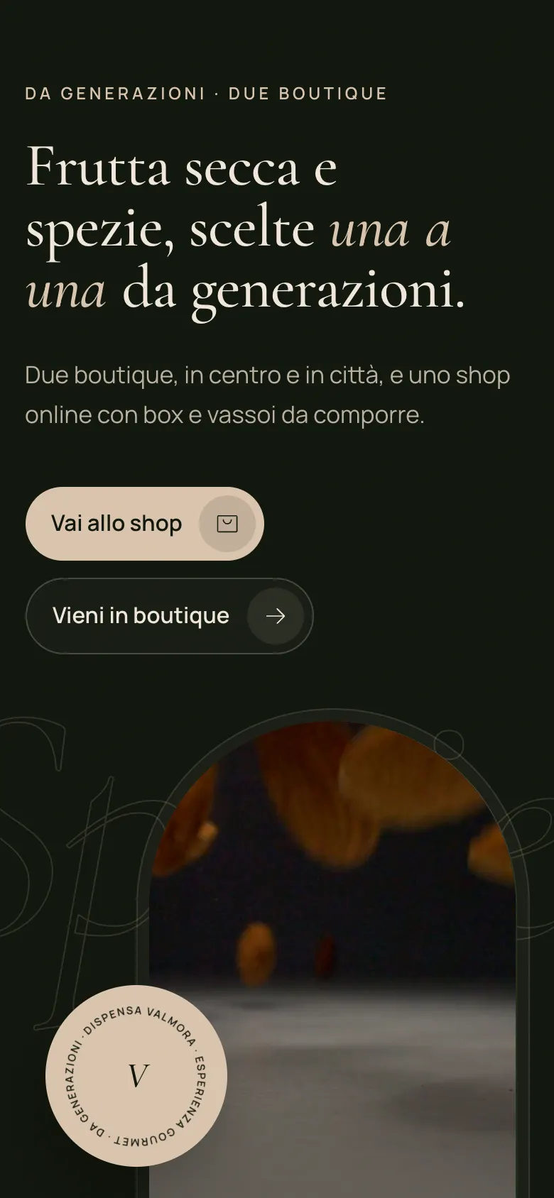 Sito d'esempio per gastronomia, visto dal telefono: nome e contatti inventati