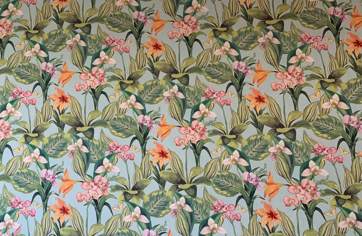 Carta da parati a fiori tropicali della cabina